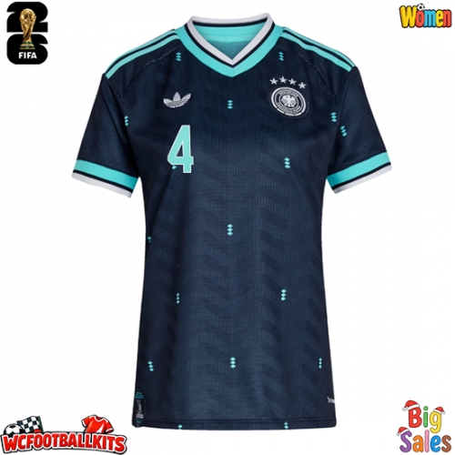 Germany Jonathan Tah #4 Replica Away Stadium Shirt for Women World Cup 2026 Short Sleeve